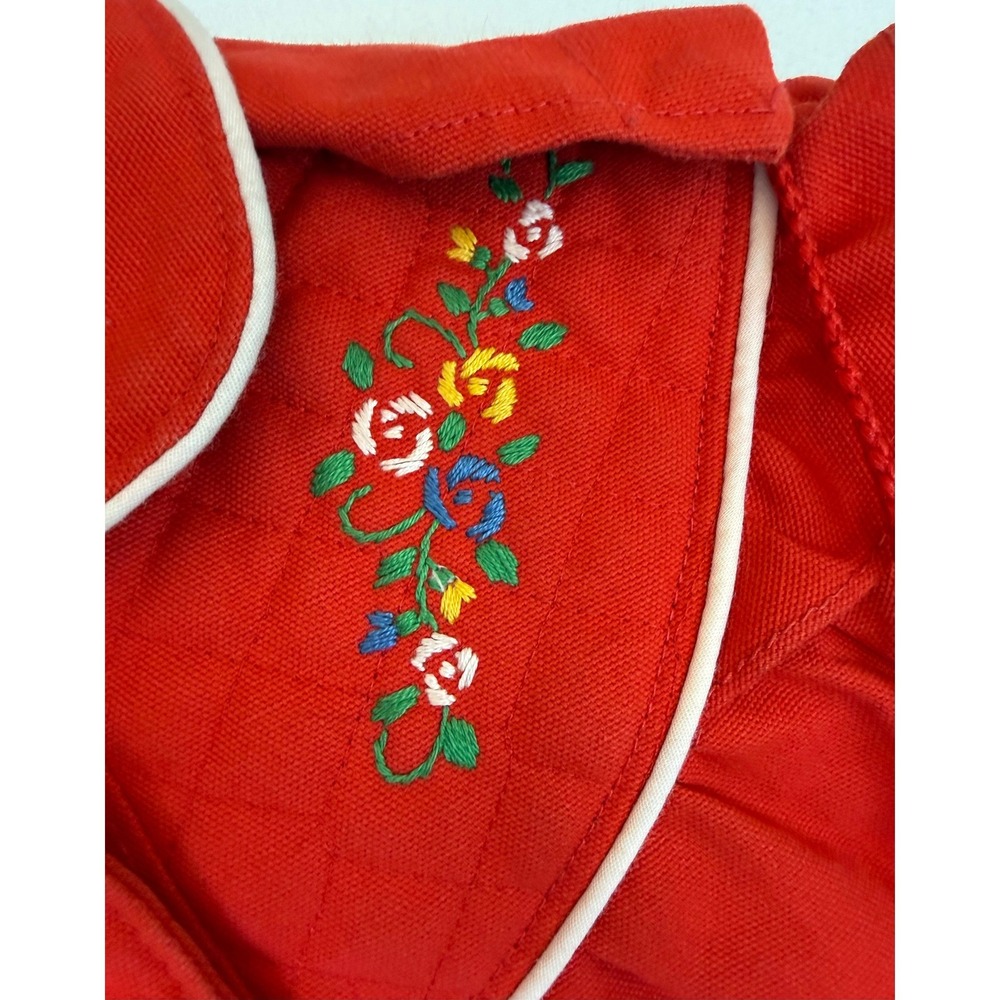 Vtg LONDON FOG Red Quilted Coat Jacket Floral Embroidery Detachable Hood Size 2 - Picture 2 of 14